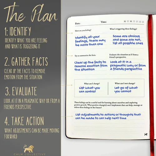 Miniatura 5 de Calm Collective Kit de diario guiado para aliviar la ansiedad por TCC para terapia de salud mental con bolígrafo gratuito incluido, indicaciones