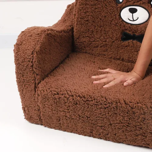 Miniatura 5 de MOMCAYWEX Sofá para niños, sofá de espuma abatible 2 en 1, silla de juego suave para niños pequeños y niños, color marrón