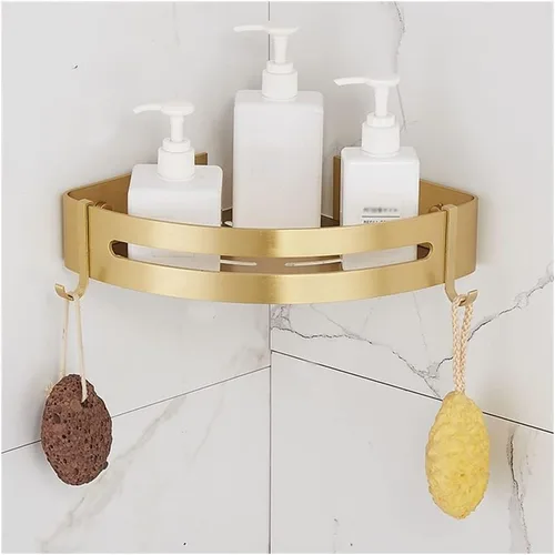 Estante esquinero de baño, estante de baño montado en la pared, estante de ducha de baño de aluminio dorado cepillado, soporte para champú de baño,
