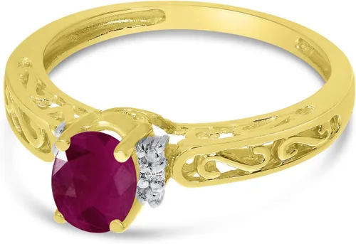 Miniatura 3 de Direct-Jewelry Anillo de diamantes y rubí ovalado de oro amarillo de 14 k