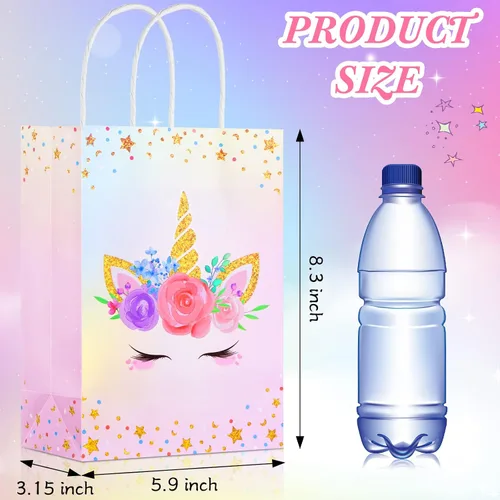 Miniatura 3 de Gersoniel 16 piezas de bolsas de regalo de unicornio con asas, bolsas de regalo de unicornio, bolsas de golosinas para niños, suministros de fiesta