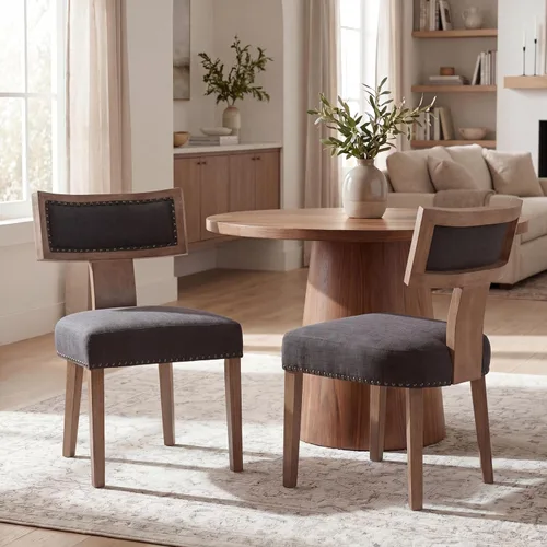 Miniatura 21 de VESCASA Juego de 2 sillas de comedor modernas de mediados de siglo, sillas de comedor tapizadas de lino con respaldo curvado ergonómico, patas