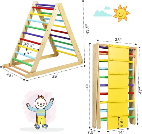 Miniatura 4 de Costzon Juguetes de escalada plegables para niños pequeños, 3 en 1 Montessori escalador triangular de madera para deslizarse y escalar, escaladores
