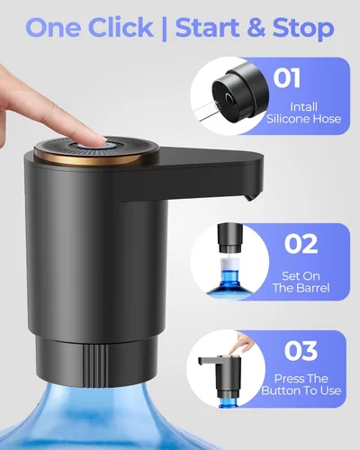 Miniatura 4 de Bomba de botella de agua, dispensador de agua eléctrico portátil para botellas de 5 galones, carga USB, interruptor automático, batería recargable