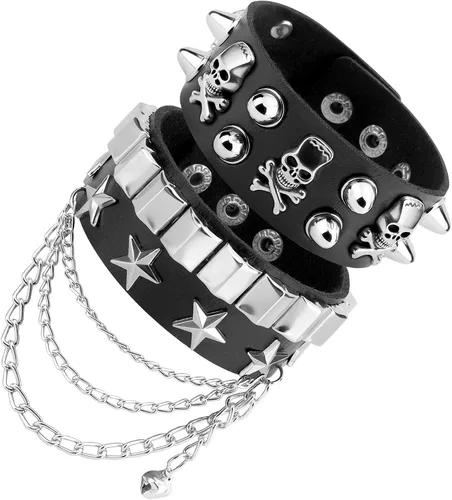 Miniatura 9 de Pulsera con tachuelas, Spike Punk Goth Punk de cuero para mujeres y hombres