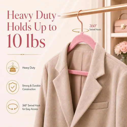 Miniatura 6 de Smartor Perchas de terciopelo rosa – Paquete de 50 perchas de fieltro antideslizantes de terciopelo rosa dorado, perchas de fieltro de alta