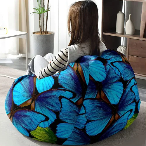Miniatura 2 de Lukery Puf para adultos (sin relleno), funda de puf de mariposa 3D, puf de almacenamiento de animales de peluche para niños, cómodos puf para sofá