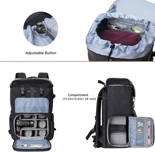 Miniatura 2 de MOSISO Mochila para cámara, DSLR/SLR/SLR/sin espejo, para fotografía vintage, con soporte para trípode y cubierta para lluvia y compartimento