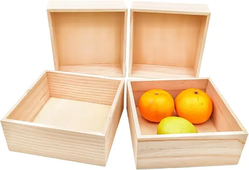 Miniatura 15 de Anktily Paquete de 4 Cajas Organizadoras de Almacenamiento de Manualidades de Madera Sin Terminar, Caja de Madera Rectangular de 6 x 4 x 2.4