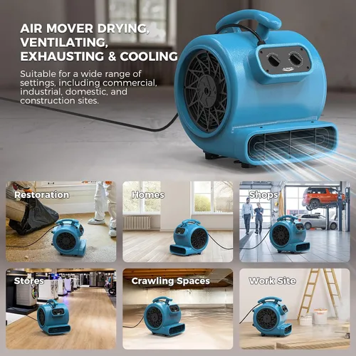 Miniatura 7 de ALORAIR Ventilador de Secado de Piso de 1/3 Hp 2000 CFM, Ventilador Soplador Movedor de Aire con Temporizador con Cable de 20 pies, 3 Velocidades, 5