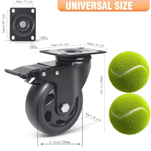 Miniatura 2 de Ruedas giratorias de 4 pulgadas de 2000 libras, juego de 4 ruedas, ruedas de placa resistentes con rodamientos de bolas dobles, ruedas giratorias