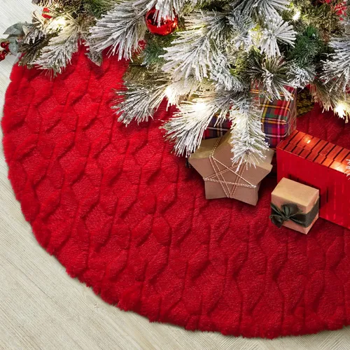 Miniatura 11 de Hommtina Falda de Árbol de Navidad de 48 Pulgadas Blanca, Decoraciones de Árbol de Navidad Falda de Árbol de Piel Sintética para Navidad Fiestas