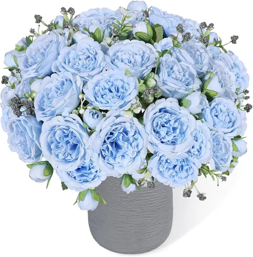 Miniatura 24 de Flores de seda de peonía artificial, ramo de peonía falsa rosa 4 paquetes Arreglos florales decoración para casa de campo estilo boho centro de mesa