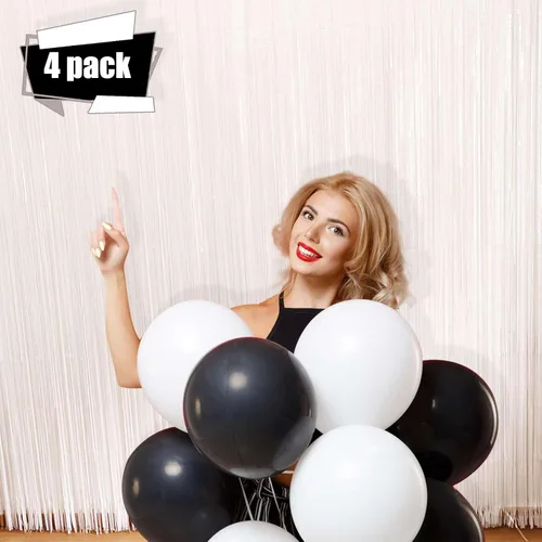Miniatura 2 de Cortinas de fondo con flecos blancos para fiestas, paquete de 4 cortinas blancas de 3.2 x 8.2 pies, cortinas de fondo para fotos, para bodas