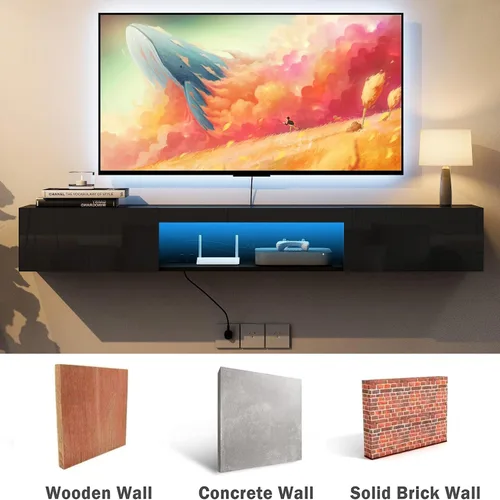 Miniatura 3 de Soporte flotante para TV montado en la pared con toma de corriente, moderno centro de entretenimiento flotante para TV de 70 pulgadas, estante