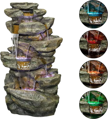 Miniatura 14 de Alpine Corporation Fuente de suelo de cascada para exteriores de 51 pulgadas de alto, diseño resistente a la intemperie con luces LED que cambian