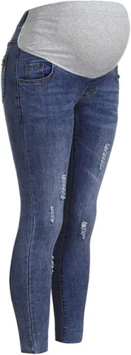 YONGHS Pantalones de mezclilla de maternidad ajustados rasgados con soporte para el vientre pantalones de mezclilla para mujeres embarazadas