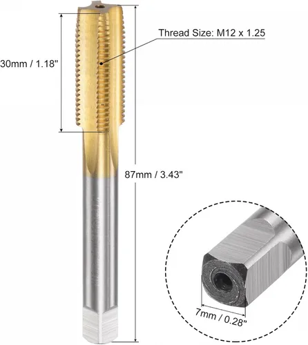 Miniatura 2 de uxcell Grifos de flauta rectos, M12 x 1.25 Mano izquierda métrica cubierta de titanio M35 cobalto de alta velocidad máquina de acero roscado roscado