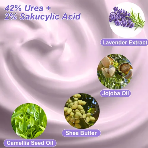 Miniatura 2 de 2 paquetes de crema de urea 42% más ácido salicílico 2%, crema de pies de lavanda de 7.06 onzas para talones secos agrietados, tratamiento
