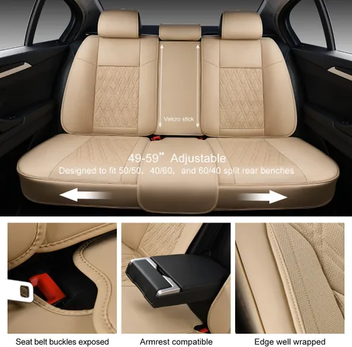 Miniatura 4 de Juego completo de fundas de asiento de automóvil, fundas de cuero transpirable para asientos delanteros y traseros y reposacabezas, funda universal