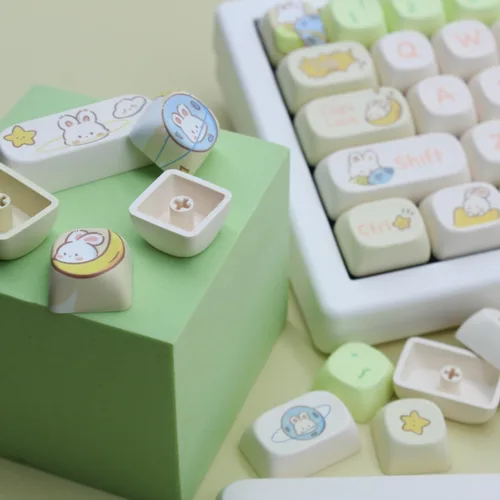 Miniatura 2 de MOA - Teclas de perfil de conejo, lindo conejo personalizado PBT Dye-sub Keycap 144 teclas para teclado mecánico, juego de teclas de tamaño completo