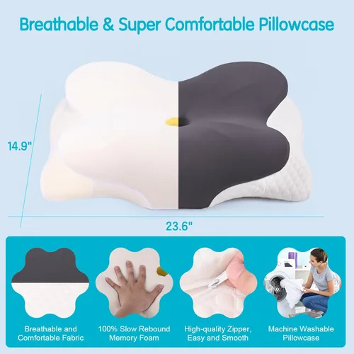 Miniatura 4 de Almohada cervical para aliviar el dolor de cuello, almohadas de espuma viscoelástica de contorno, almohada ortopédica ajustable con funda