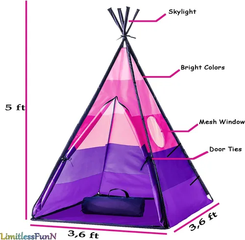 Miniatura 5 de Tipi Tienda de Juegos para Niños Incluye Luces de Estrellas y Estuche de Transporte Casa de Juegos Interior para Niños, Niños Pequeños, 42" P x