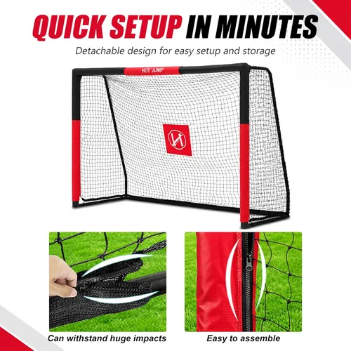 Miniatura 3 de Portería de fútbol para patio trasero, 6x4/8x5/10x6.5/12x6.5 pies de metal, porteria de fútbol para niños de 8-12 años, red de fútbol con diseño