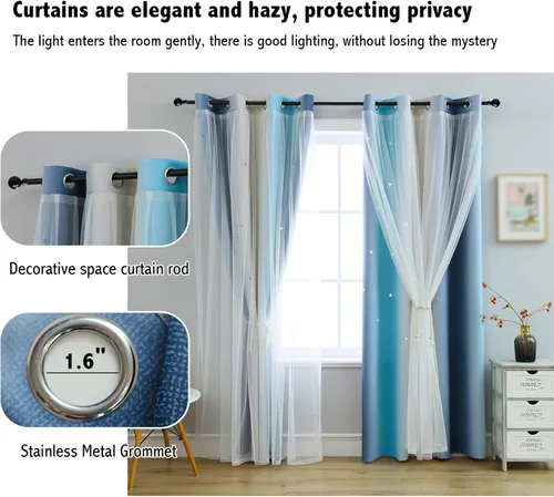 Miniatura 4 de Cortinas opacas con estrellas de Anytime para habitaciones de niñas, cortina de princesa para habitación de hija, ventana de dormitorio