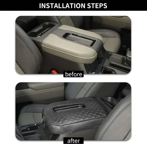Miniatura 2 de Funda para reposabrazos de consola central, compatible con Chevrolet Silverado y GMC Sierra 2019-2023, repuesto de consola de cuero, color negro