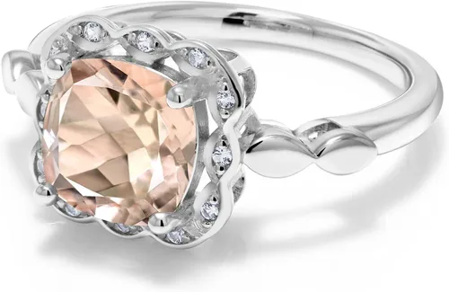 Miniatura 108 de Gem Stone King Anillo de compromiso de plata de ley 925 de 0.315 in con piedra natal y zafiro blanco creado Anillo de compromiso de boda