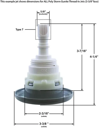 Miniatura 8 de Waterway Poly Storm 229-8120 - Jet de spa liso de cinco festones Twin Roto de 3-3/8 pulgadas