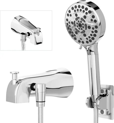 Grifo de bañera de metal con pulverizador, 10 ajustes de ducha de mano, grifo de bañera con rociador cromado