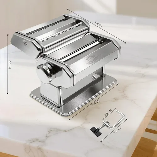Miniatura 5 de MZTOGR Máquina para hacer pasta con 9 ajustes de grosor ajustable, máquina de fideos 2 en 1, incluye cortador de pasta, accesorio para máquina