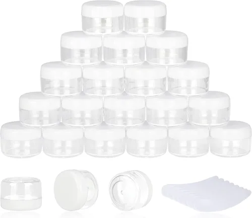 Miniatura 23 de 100 piezas de 5 gramos Envases de muestra, tarros vacíos de 5 ml con tapas, envases cosméticos pequeños, tarros de muestra mini con 8 piezas de mini