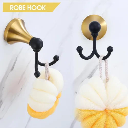 Miniatura 6 de Juego de Herrajes de Baño Dorado Cepillado y Negro, Kit de Accesorios de Baño Negro y Dorado de 4 Piezas de Acero Inoxidable Barra de Toalla de 23.6