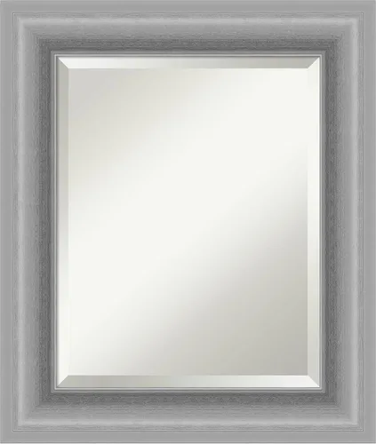 Amanti Art Silver Wall Mirror 26x22 Peak Polished Nickel Rectangle Bathroom Mirror for Wall Decor Living Room, Small Traditional Frame, Hangs