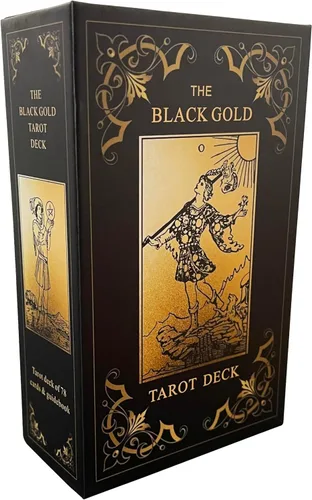 Juego de cartas de tarot de oro negro, cartas de tarot para principiantes con significados, cubierta de bordes dorados dorados con libro guía
