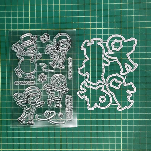 Miniatura 4 de Juegos de sellos y troqueles transparentes de esquí de invierno para hacer tarjetas, plantillas de corte troquelado para álbumes de recortes, álbum