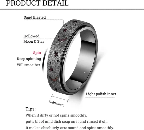 Miniatura 5 de Anillo giratorio para aliviar la ansiedad - Anillo de acero inoxidable para mujer y hombre