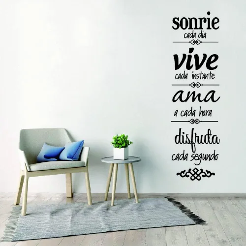 Miniatura 7 de Calcomanía de pared con reglas familiares inspiradoras españolas, Sonríe, Vive, cita AMA para comedor y sala de estar, arte de vinilo de PVC