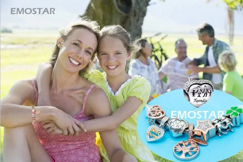 Miniatura 7 de EMOSTAR Abalorio familiar de plata de ley con forma de corazón para pulseras