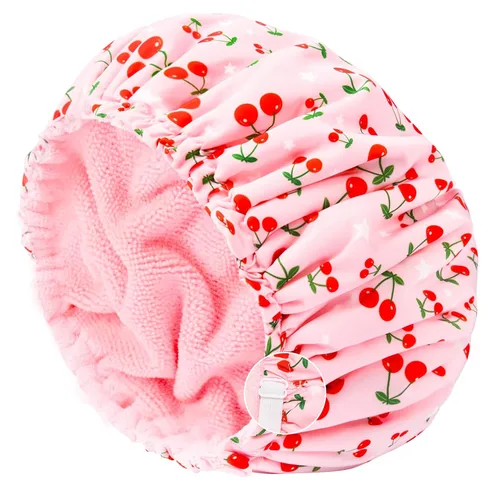 Miniatura 26 de Gorro de ducha para mujer, gorro de baño negro, reversible, grande, impermeable, ajustable, forro de rizo y banda elástica, dobladillo elástico