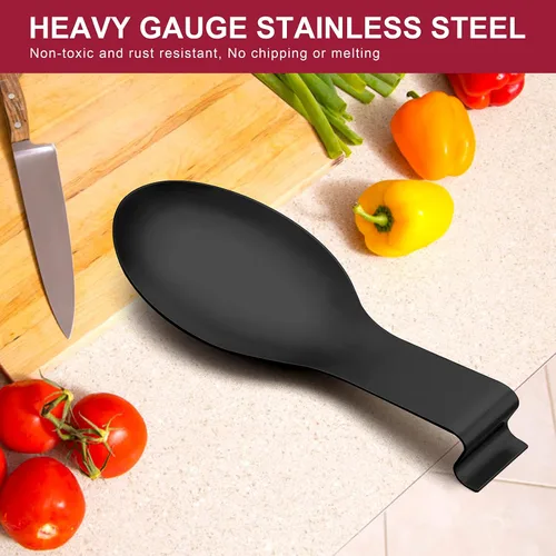 Miniatura 4 de E-far - Soporte para cuchara de acero inoxidable negro mate, soporte para espátula para estufa de cocina, tamaño grande y apto para lavavajillas