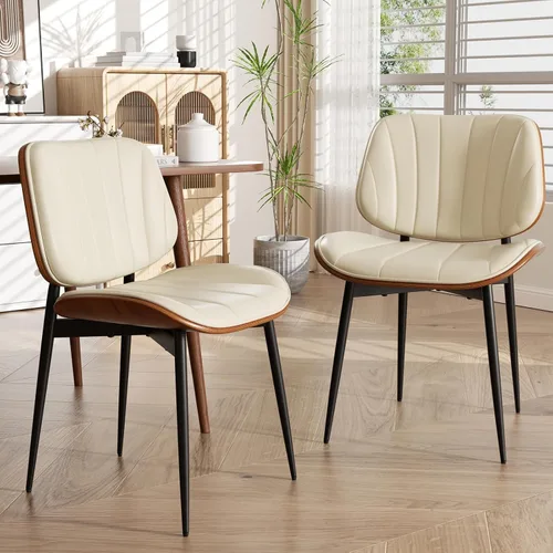 Miniatura 19 de Silla de comedor, sillas de comedor modernas de mediados de siglo, sillas de cocina tapizadas de piel sintética con respaldo de madera curvada