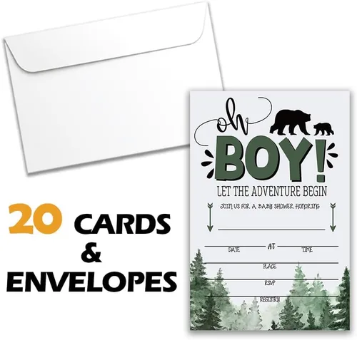 Miniatura 4 de Grace Yonks Wilderness Bear - Invitación para baby shower, tema de leñador, 20 tarjetas y sobres