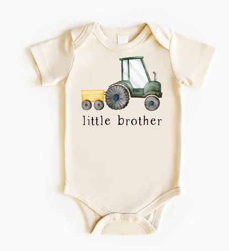 Miniatura 2 de Camisetas y mamelucos de tractor de granja Little Brother para hermanos revelan el anuncio del bebé