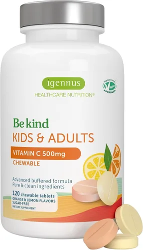 Igennus - Vitamina C suave tamponada masticable 250-500 mg, niños y adultos, absorción optimizada con ascorbato de sodio y ácido ascórbico, sin