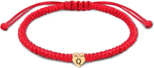 Miniatura 20 de Pulsera de inicial, pulsera dorada con dije de corazón y amor, pulsera con inicial roja de la A a la Z, pulseras de cuerda ajustable hechas a mano