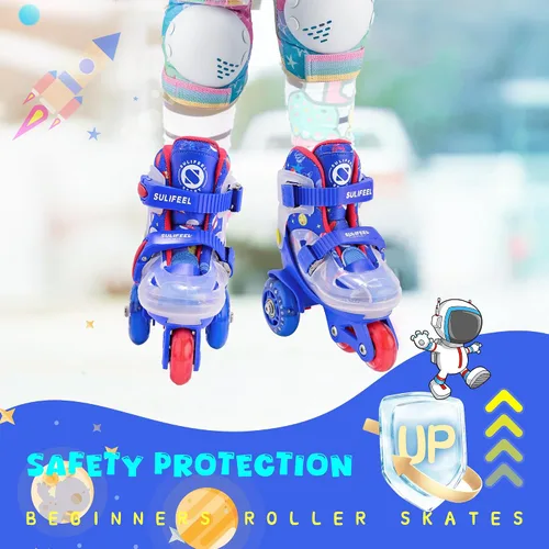 Miniatura 8 de SULIFEEL Patines de Ruedas Ajustables para Niñas Niños Infantiles, Ruedas Divertidas Iluminadas con Luz Flash de Tipo Equilibrio de Tres Puntos Azul